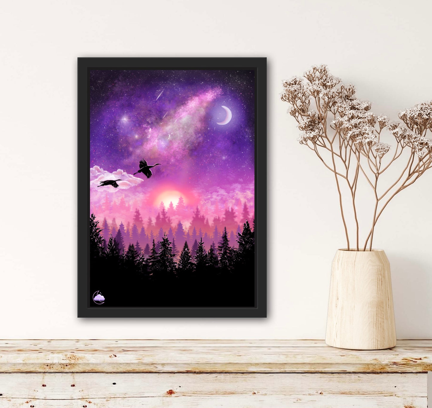 Ambiance poétique japonaise - Illustration original - Art Japonnais - Paysage nocturne - Style Lofi