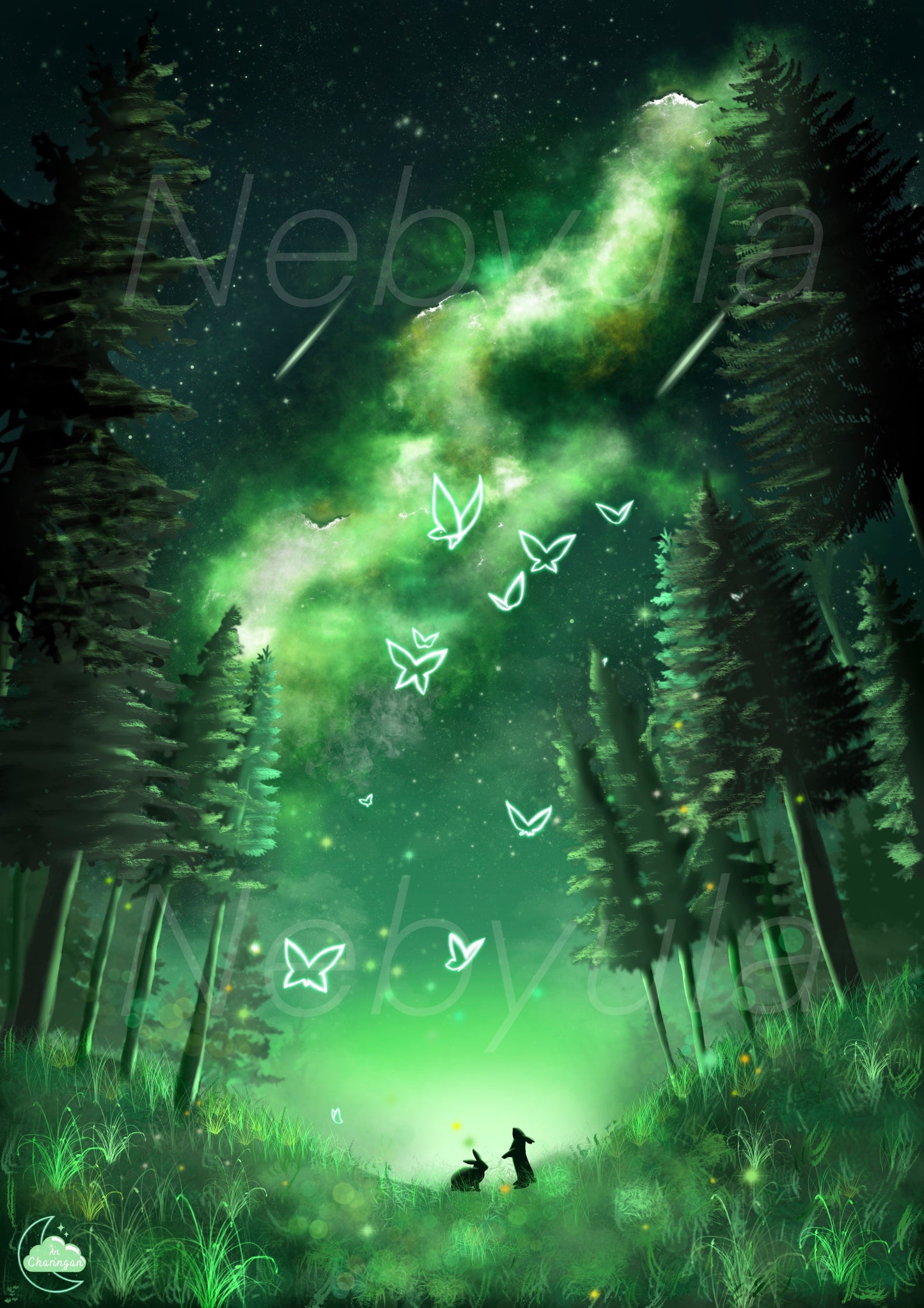 Ambiance poétique japonaise - Illustration original - Art Japonnais - Paysage nocturne - Style Lofi