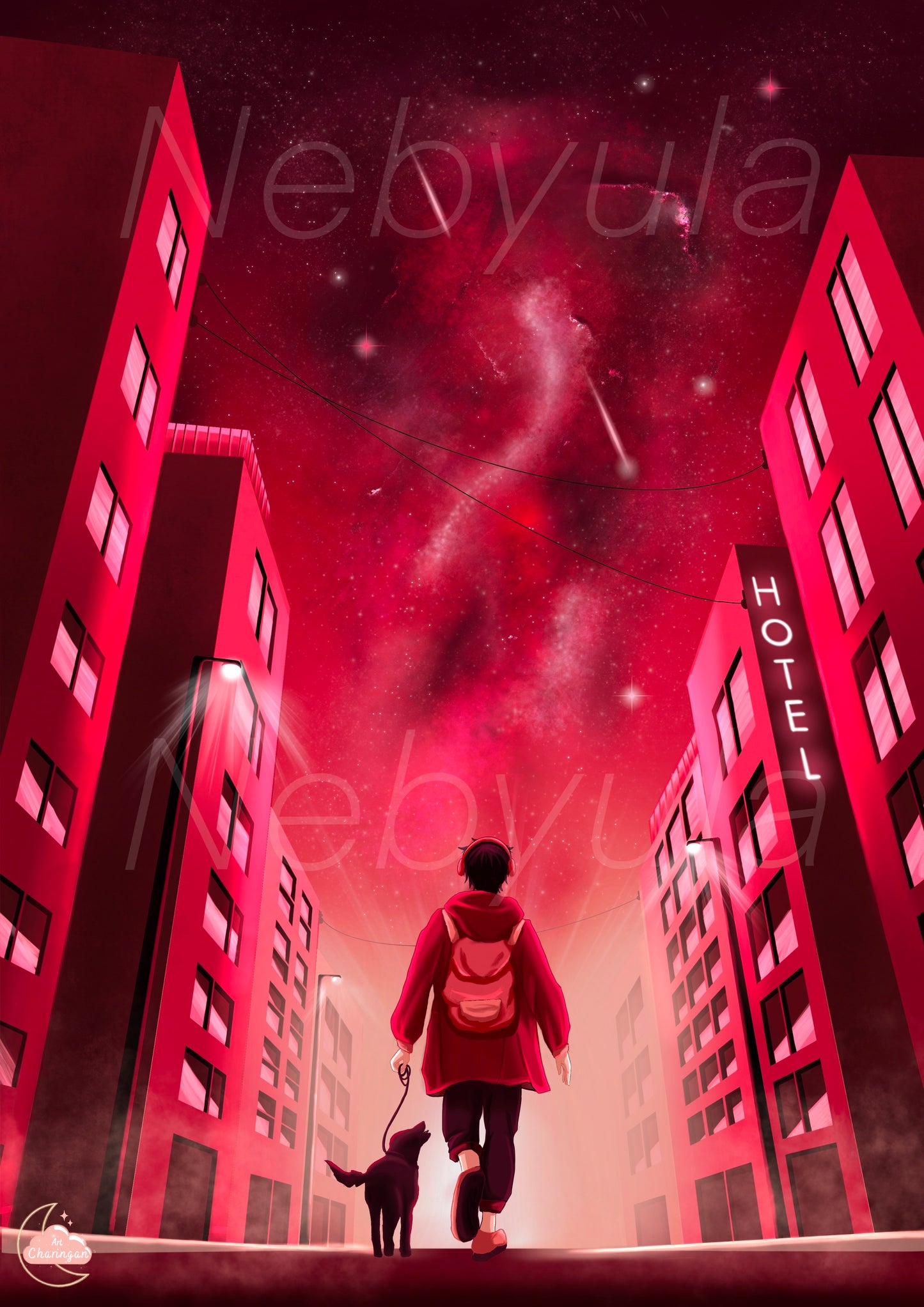 Ambiance poétique japonaise - Illustration original - Art Japonnais - Paysage nocturne - Style Lofi - Cyberpunk