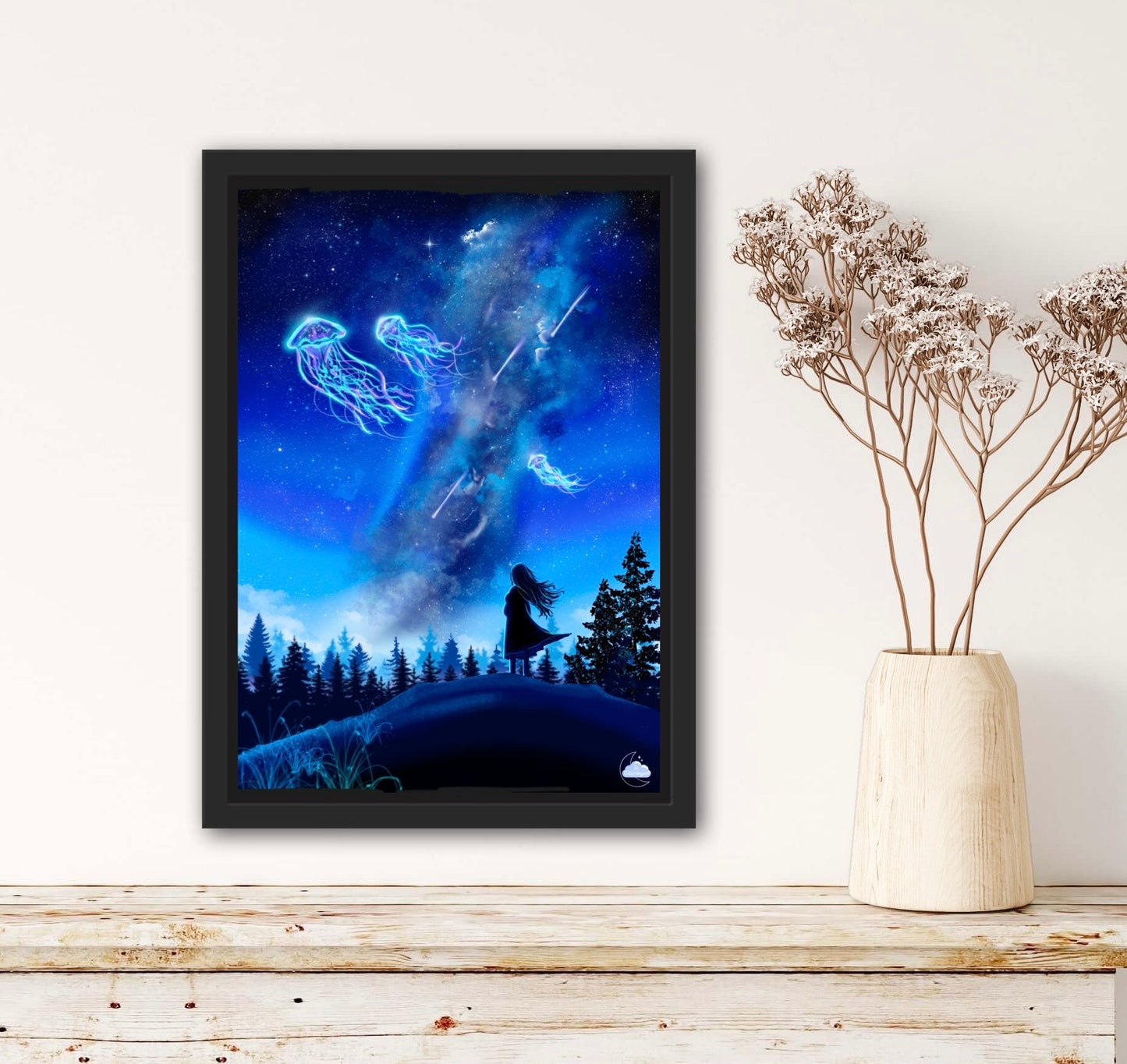 Ambiance poétique japonaise - Illustration original - Art Japonnais - Paysage nocturne - Style Lofi