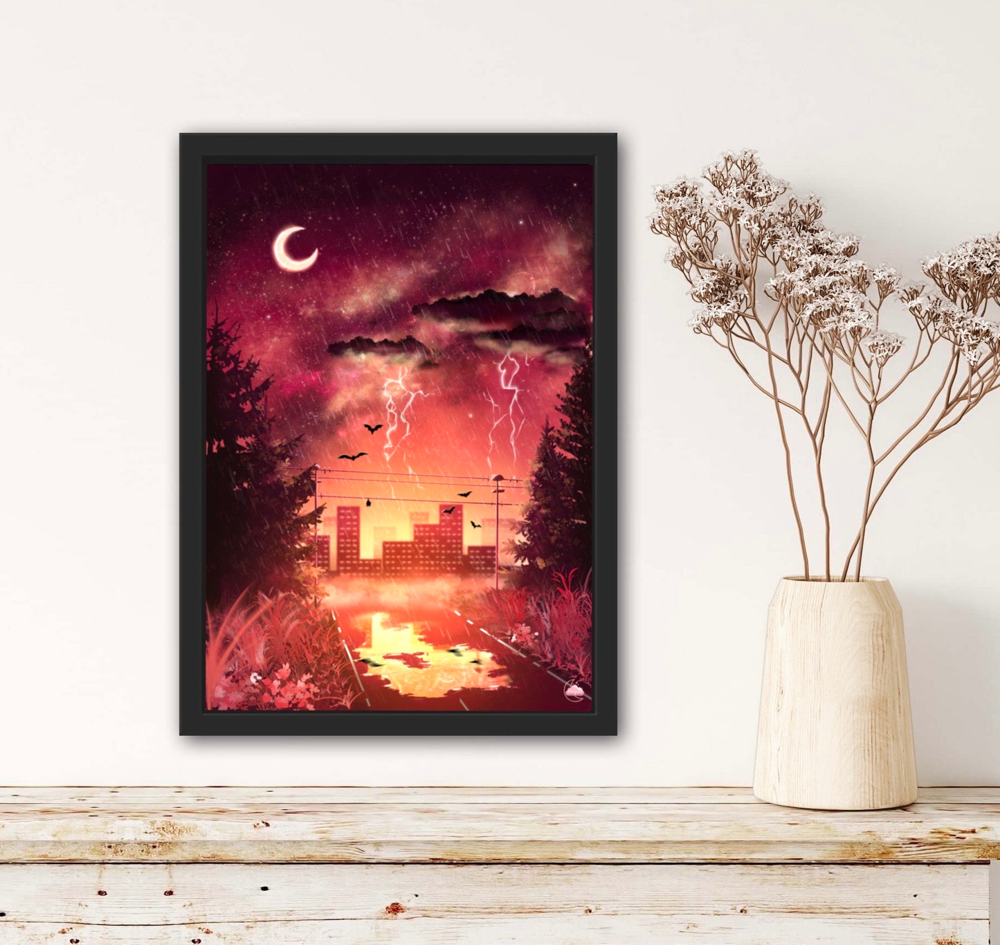 Ambiance poétique japonaise - Illustration original - Art Japonnais - Paysage nocturne - Style Lofi