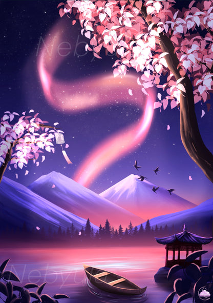 Affiche japonaise Lueurs silencieuses  - Art numérique