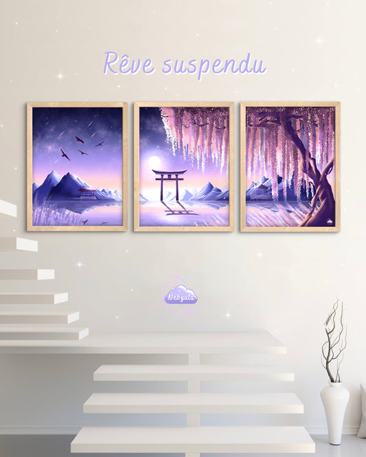 Tryptique "Rêve suspendu" - Art numérique japonais