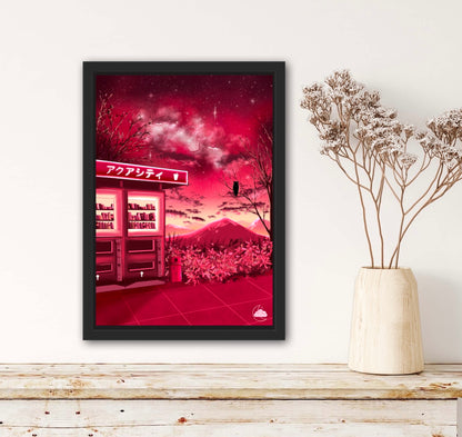 Ambiance poétique japonaise - Illustration original - Art Japonnais - Paysage nocturne - Style Lofi - Cyberpunk