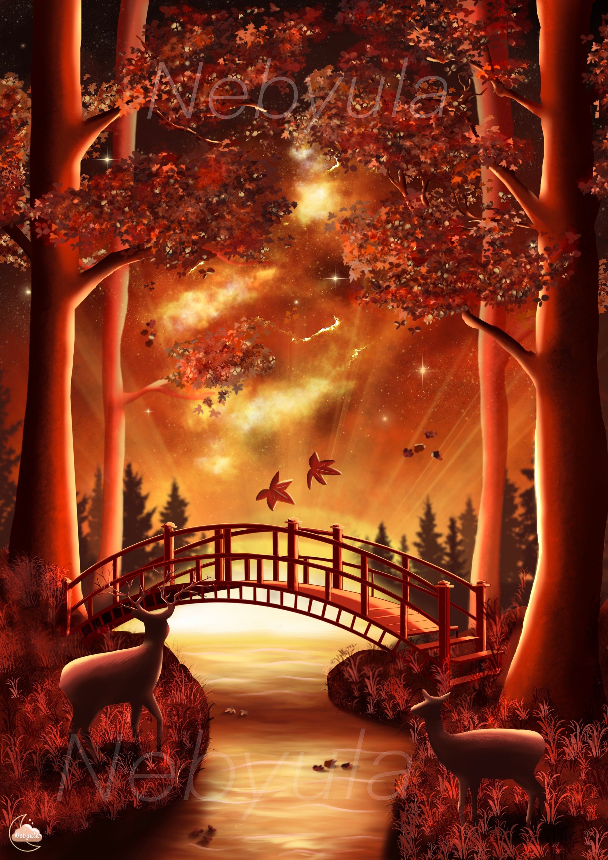 Ambiance poétique japonaise - Illustration original - Art Japonnais - Paysage nocturne - Style Lofi 