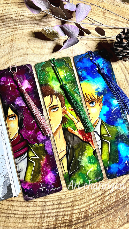 Marque-pages aquarelle Mikasa / Eren / Armin