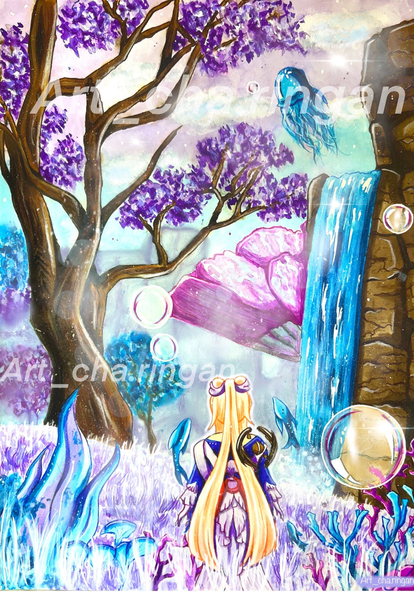 Illustration aquarelle Watatsumi - Genshin Impact