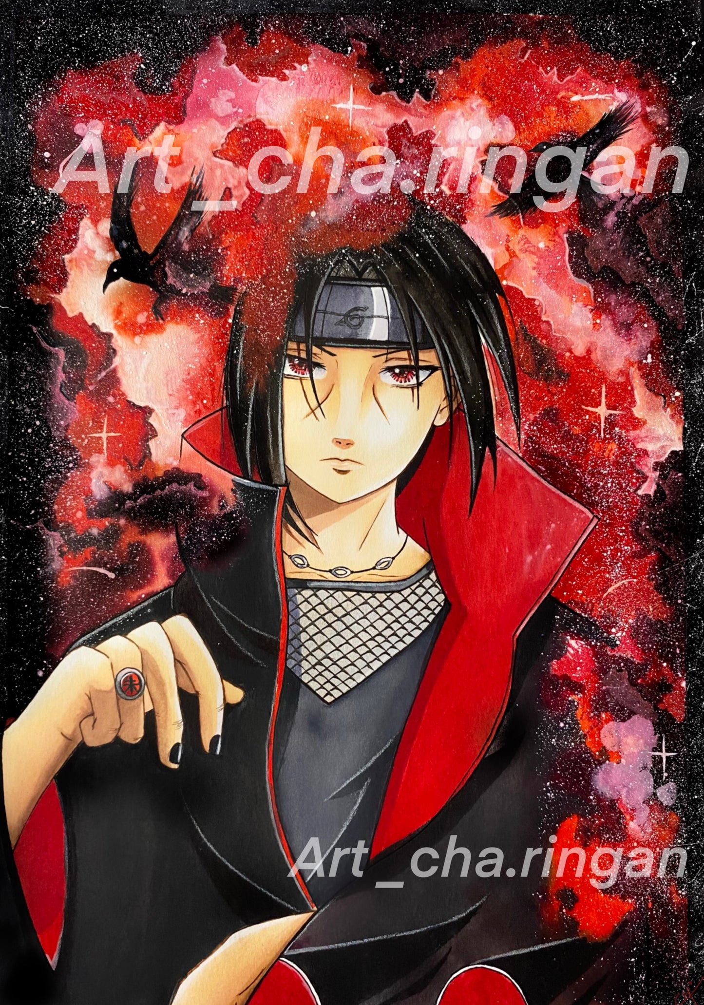 Illustration aquarelle Ninja sharingan