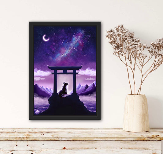 Affiche japonaise Renard sous un Tori - Art numérique