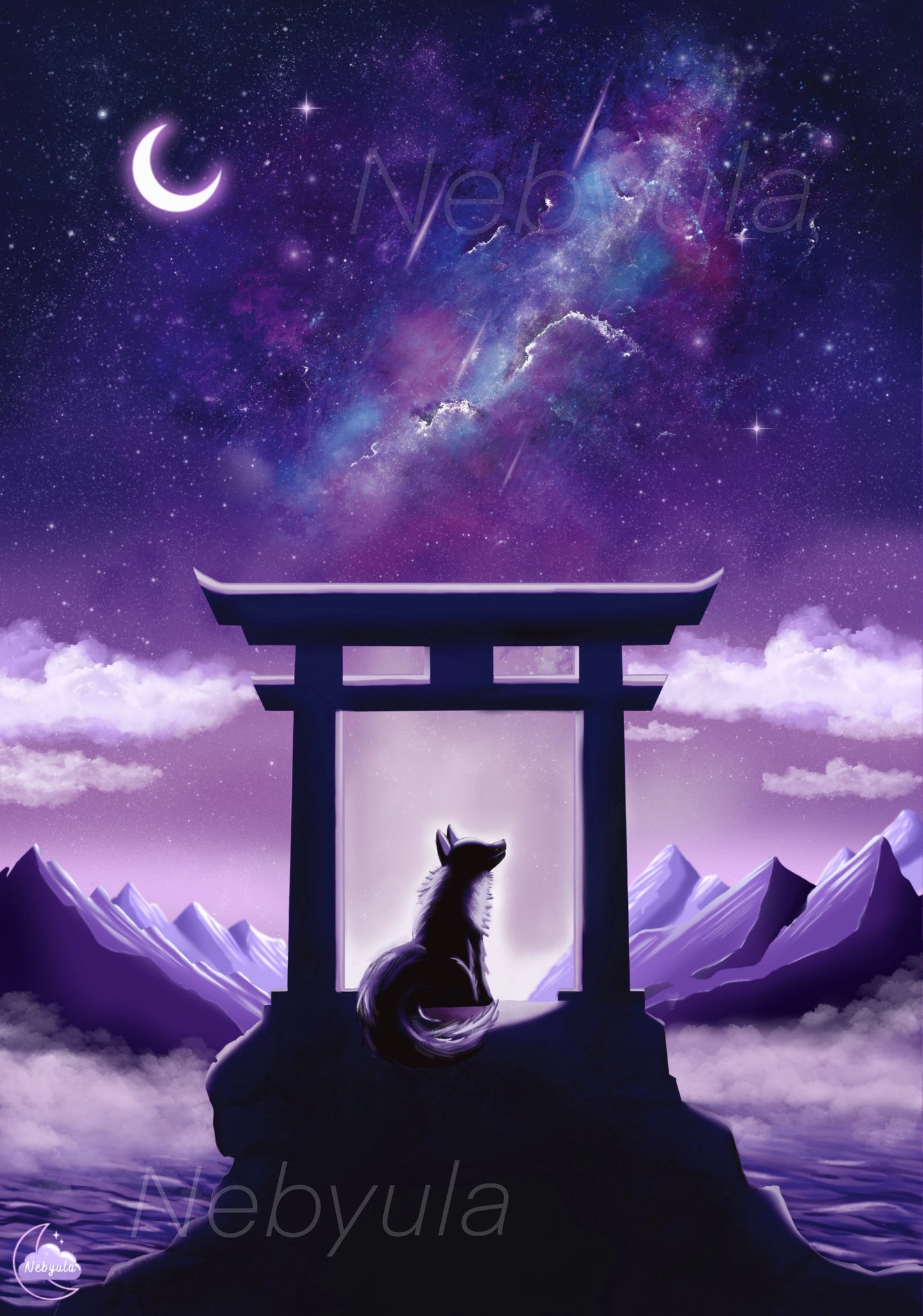 Affiche japonaise Renard sous un Tori - Art numérique