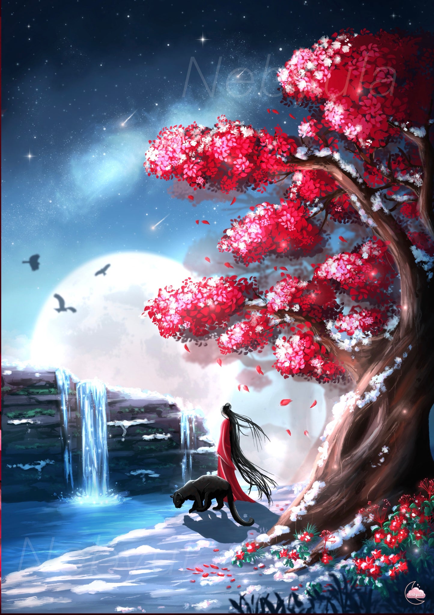 Affiche japonaise Paysage d'hiver et japonaise - Art numérique