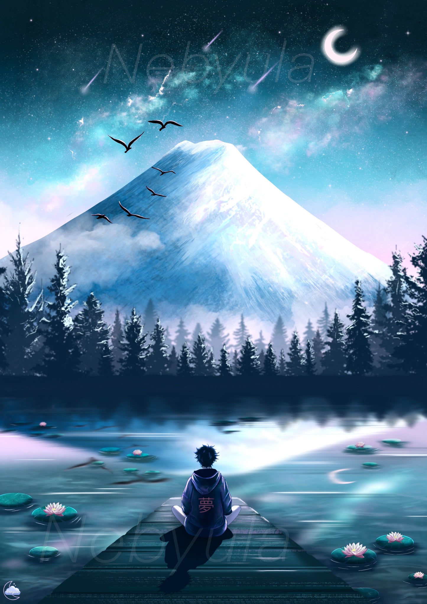 Affiche japonaise Paysage Mont Fuji - Art numérique